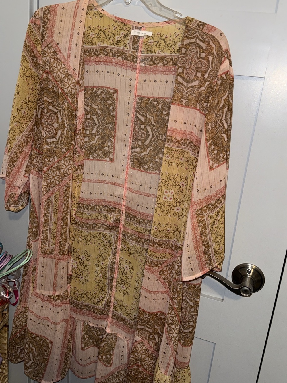 Maurices Patchwork kimono in Pink and yellow